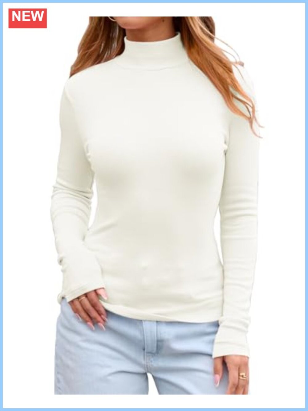 Mock Neck Slim Fitted Long Sleeve Pullover Sweater for Women
